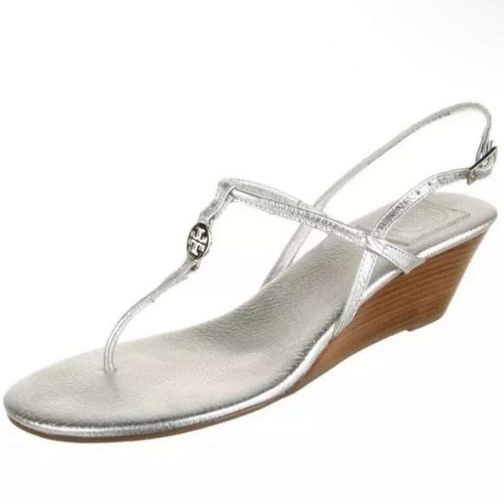 Tory Burch | Emmy Silver Wedge Sandals | EUC / NWOT